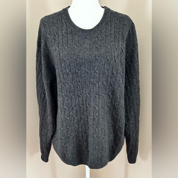 Jos. A Bank Oversized Dark Gray Cable Knit Slouchy Fisherman Lambs Wool Sweater - Picture 10 of 11